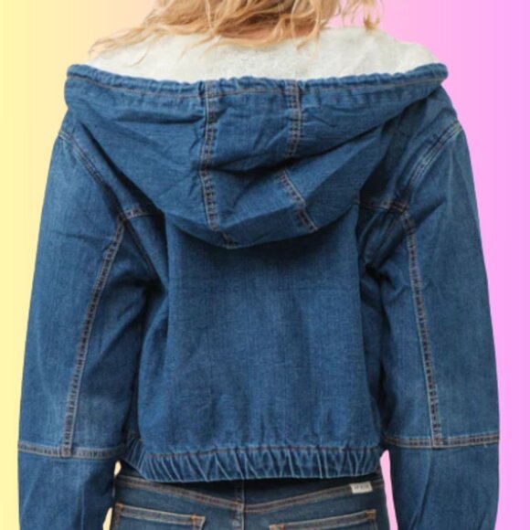SOFT & COZY DENIM BOMBER JACKET WITH FAUX FUR LINING - Picture 3 of 4